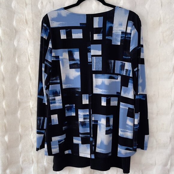 Alfani NWOT Shades of Blue on Black Long Sleeve Blouse Large - Picture 2 of 3